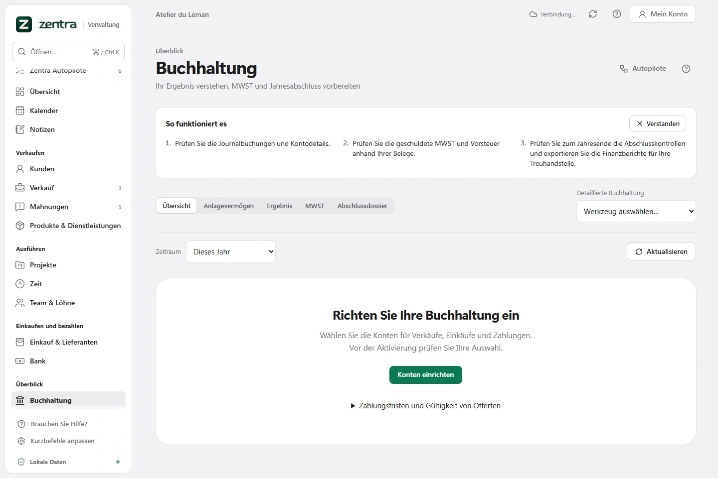 Die Buchhaltung in Zentra