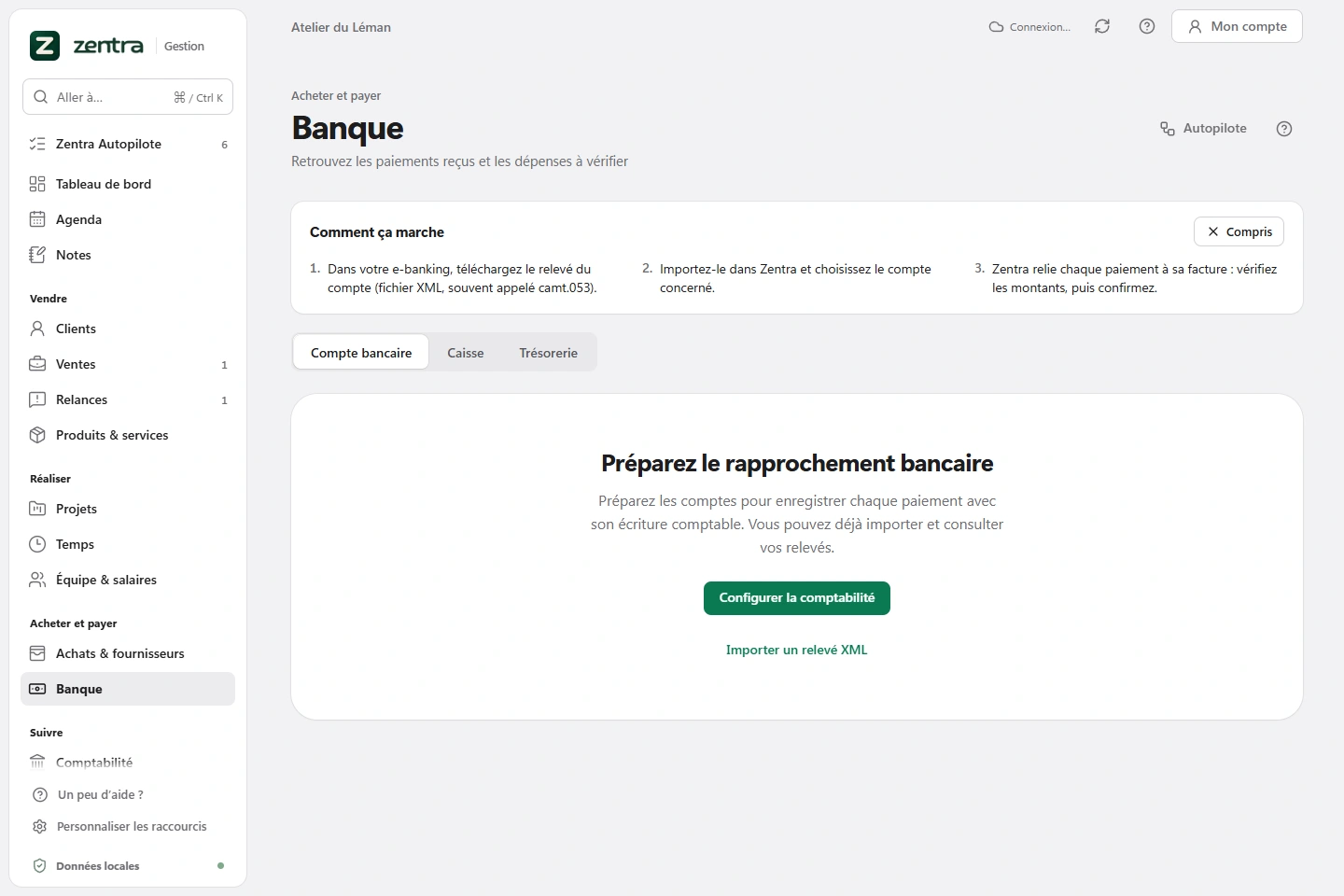 Le rapprochement bancaire dans Zentra