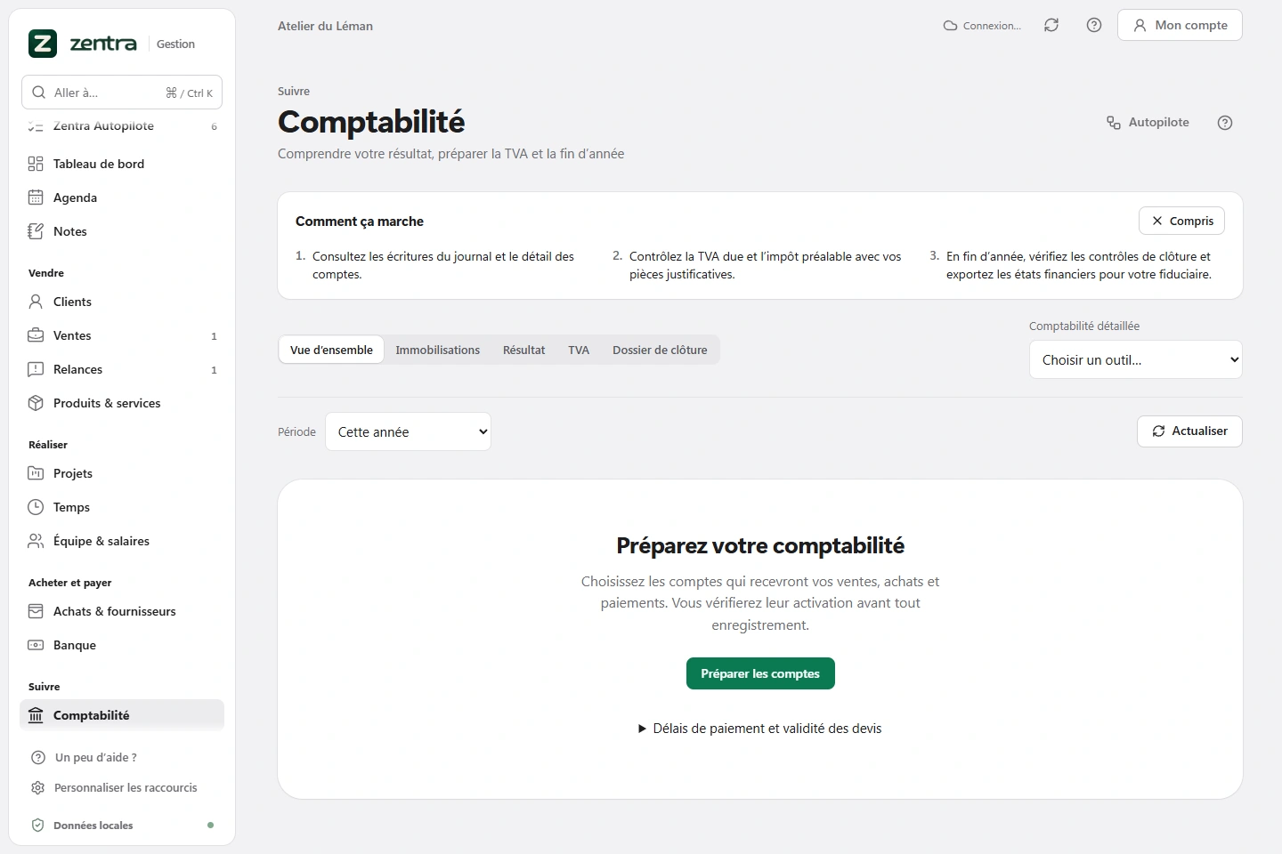 La comptabilité dans Zentra